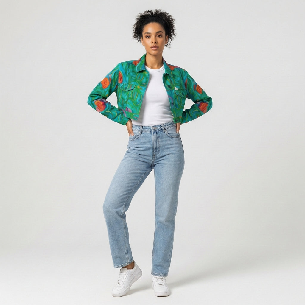 Cropped Jean Cotton Jacket Floral Swamp