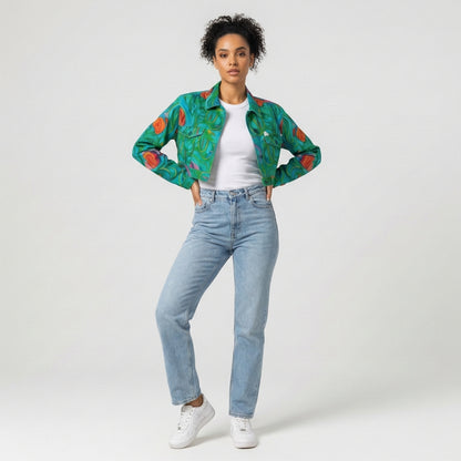Cropped Jean Cotton Jacket Floral Swamp