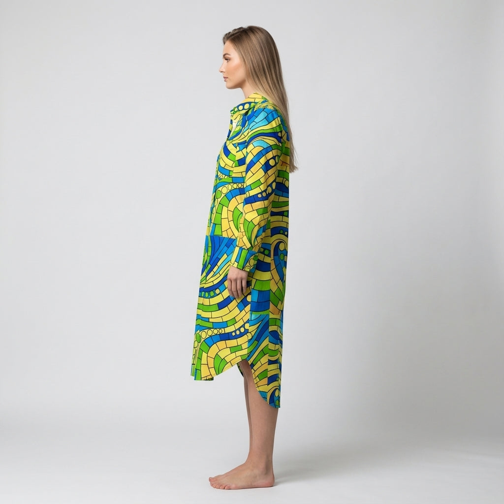 Long Sleeve Shirt Dress Mosaic 4