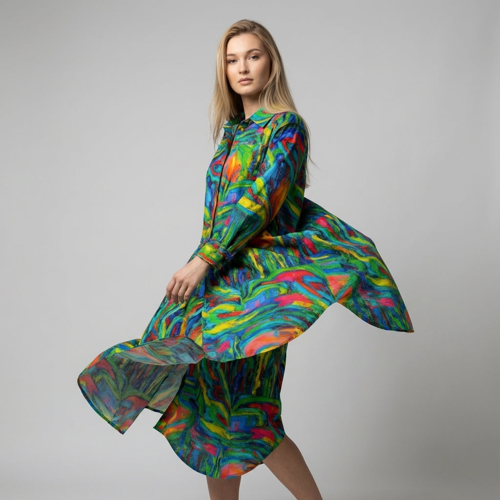  Long Sleeve Shirt Dress Green Jungle