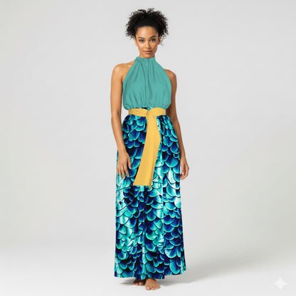 Elastic Waist Halter Maxi in Pima Cotton Poplin