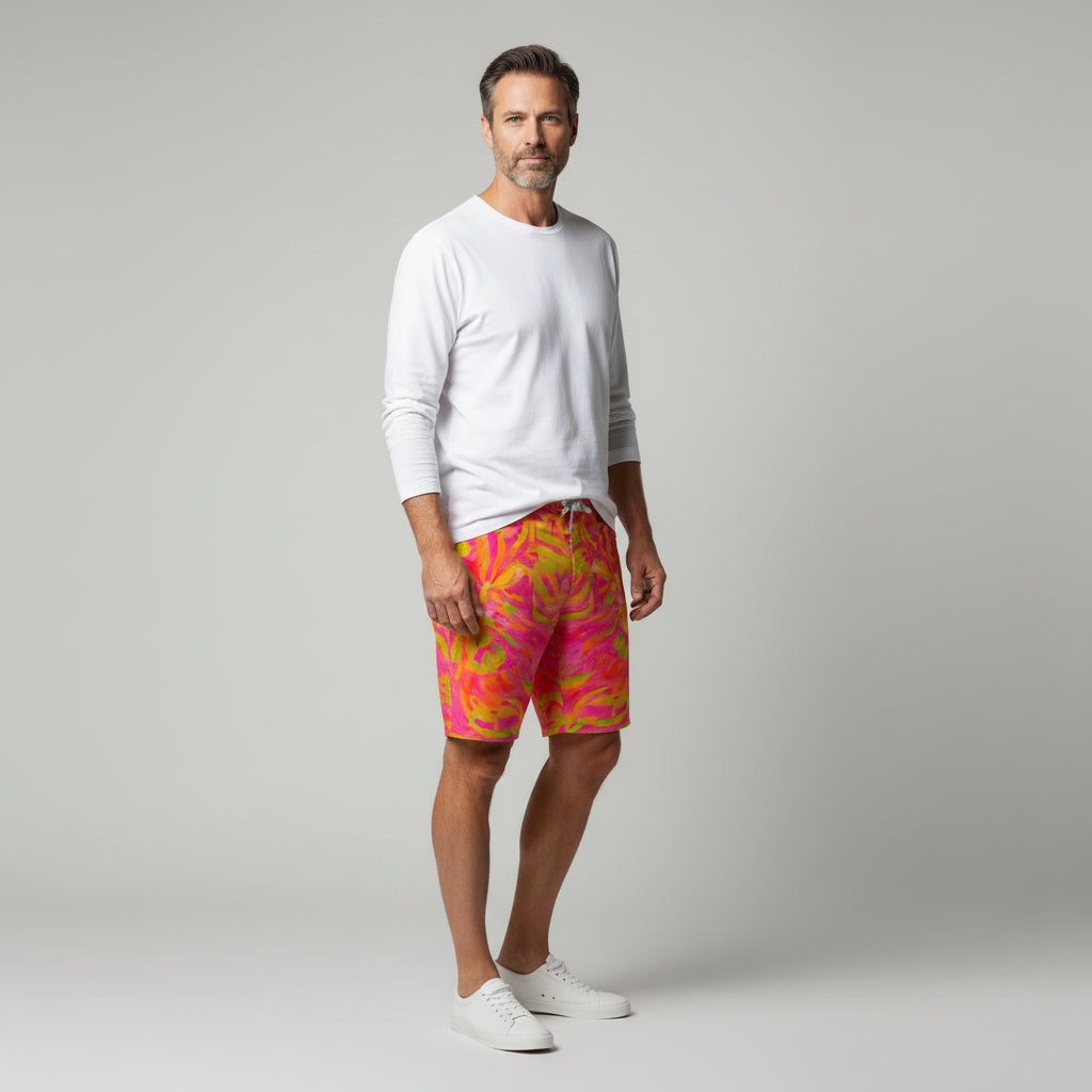 Board Shorts (7" Inseam) in Lightweight Cotton Poplin Pink Noodles