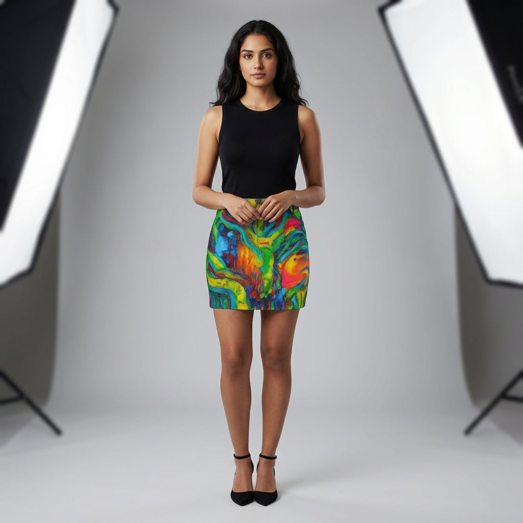 Denim Mini Skirt Green Jungle