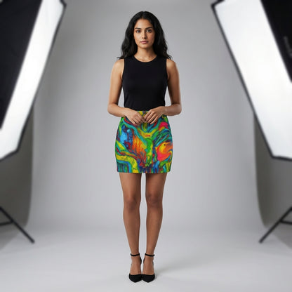 Denim Mini Skirt Green Jungle