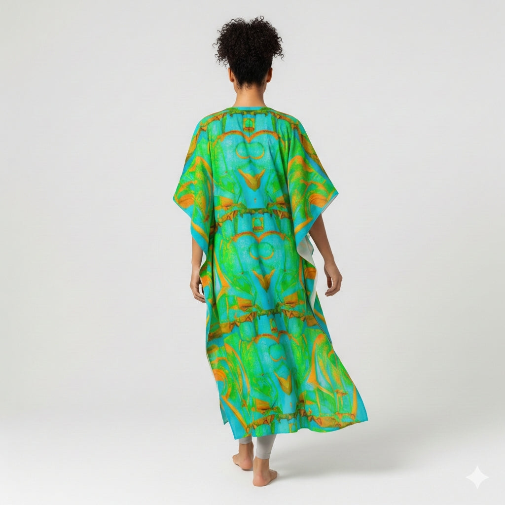 Caftan Palm Tree Island in Lightweight Organic Cotton Voile