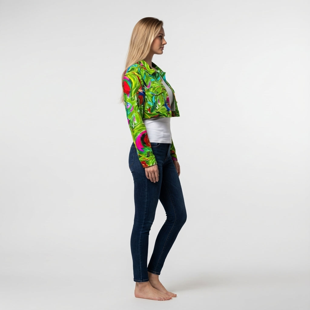 Cropped Jean Cotton Jacket Water Lilies 2