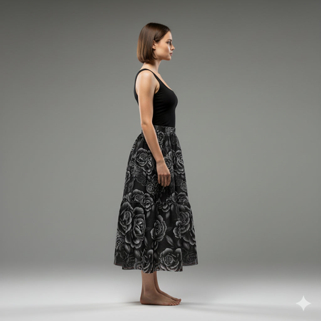 Black Rose Tiered Skirt