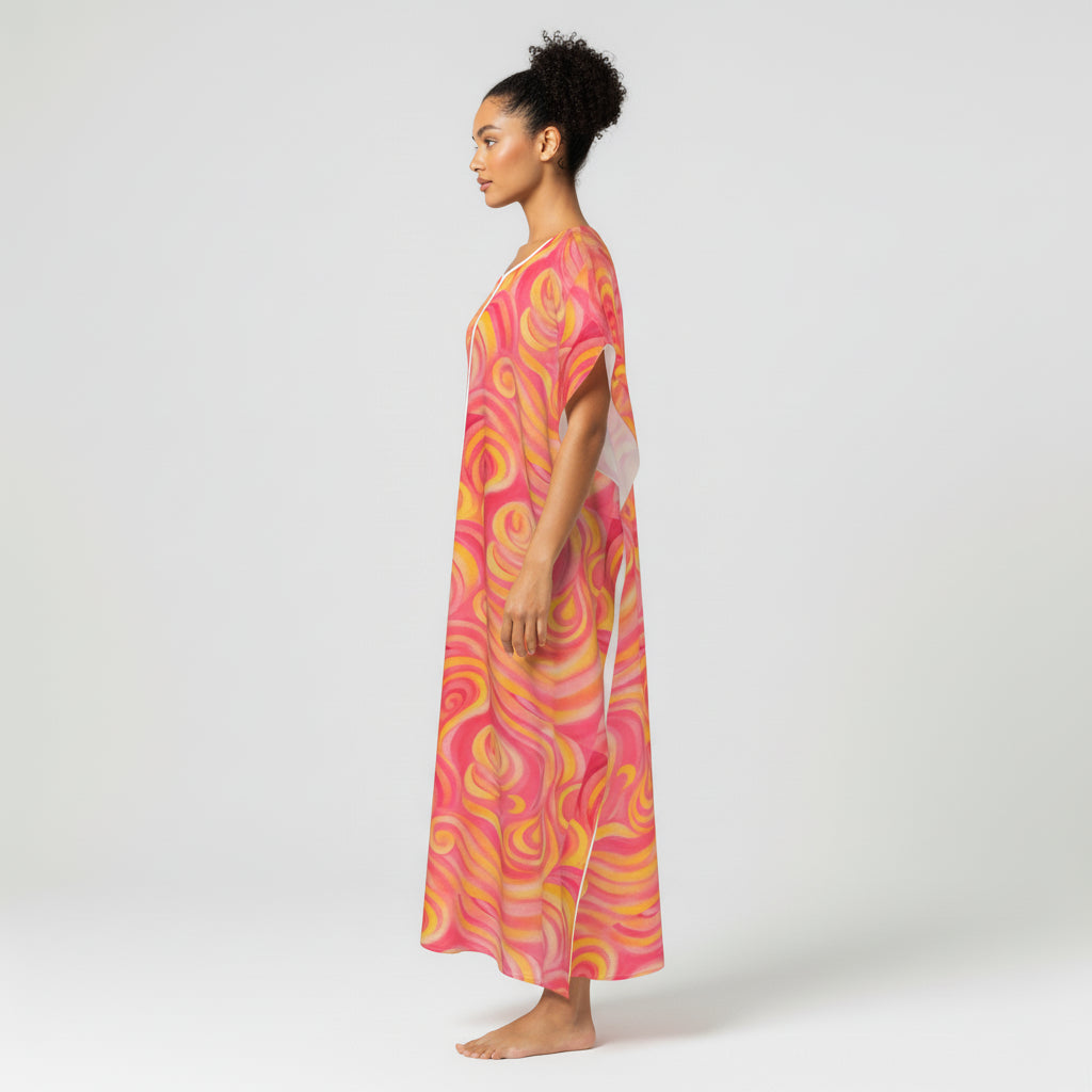 Kaftan Sunset Swirls in Lightweight Organic Cotton Voile