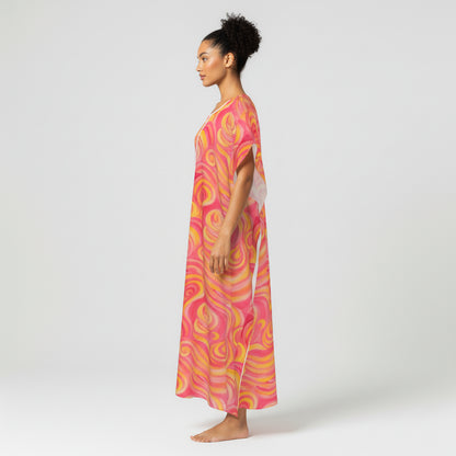 Kaftan Sunset Swirls in Lightweight Organic Cotton Voile