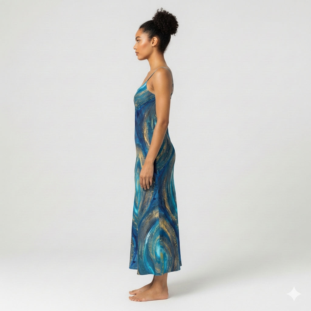 Bias Slip Dress in Monochrome Botanical Print