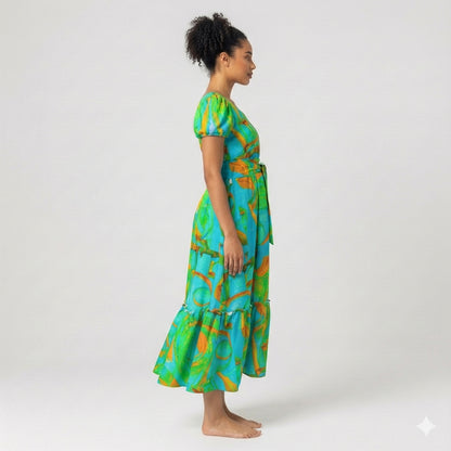 Ruffle Hem Dress Palm Tree Island