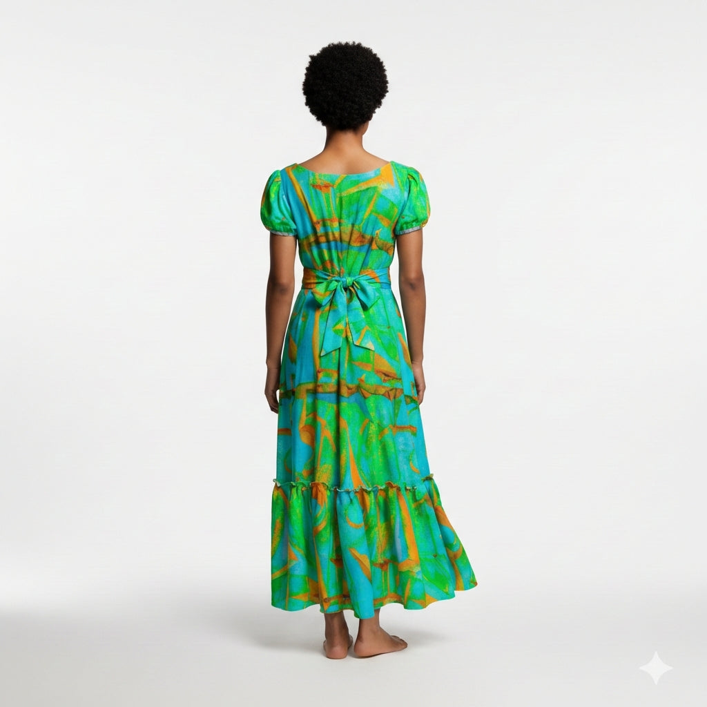 Ruffle Hem Dress Palm Tree Island