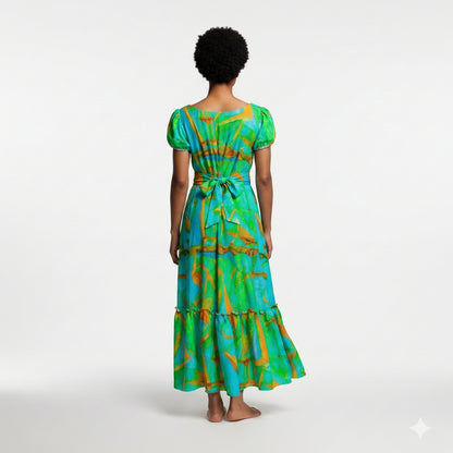 Ruffle Hem Dress Palm Tree Island