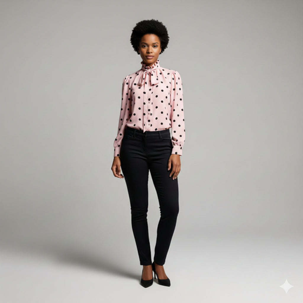 Women's Tied Neck Blouse (pink & black)