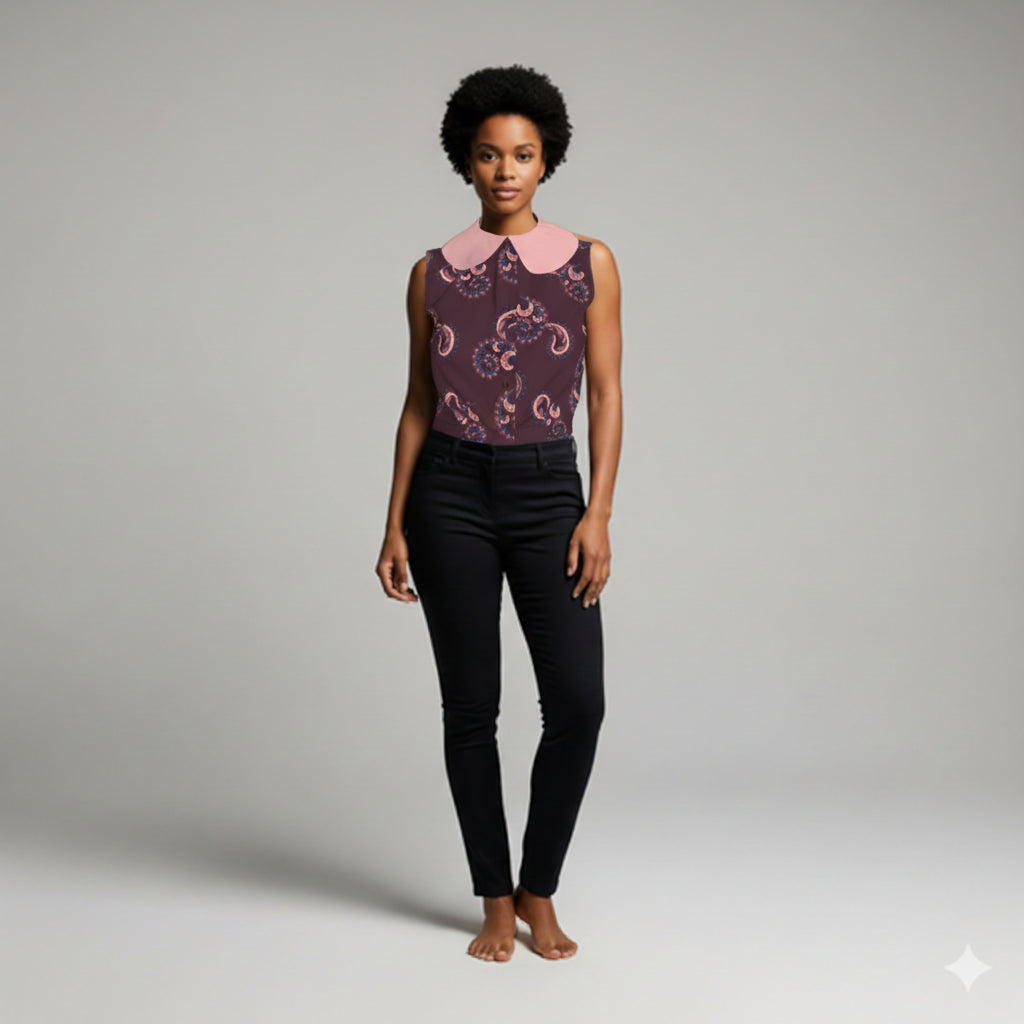 Women's Paisley Baby Collar Top