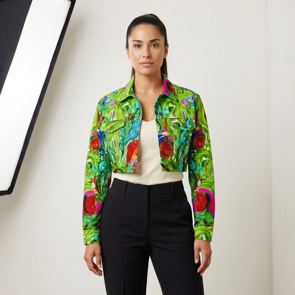Cropped Jean Cotton Jacket Water Lilies 2