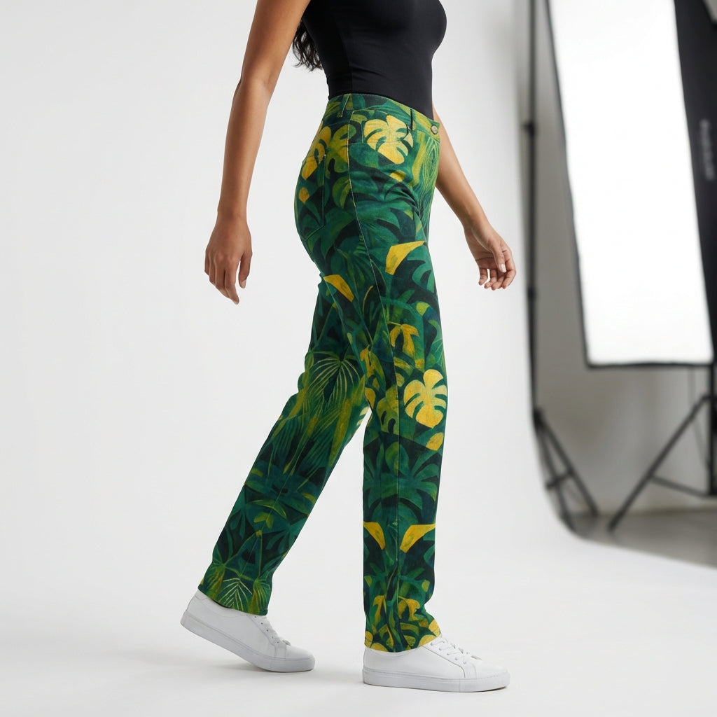Skinny Jeans Green Leaves - Slim Jeans in Heavyweight Stretch Cotton Denim