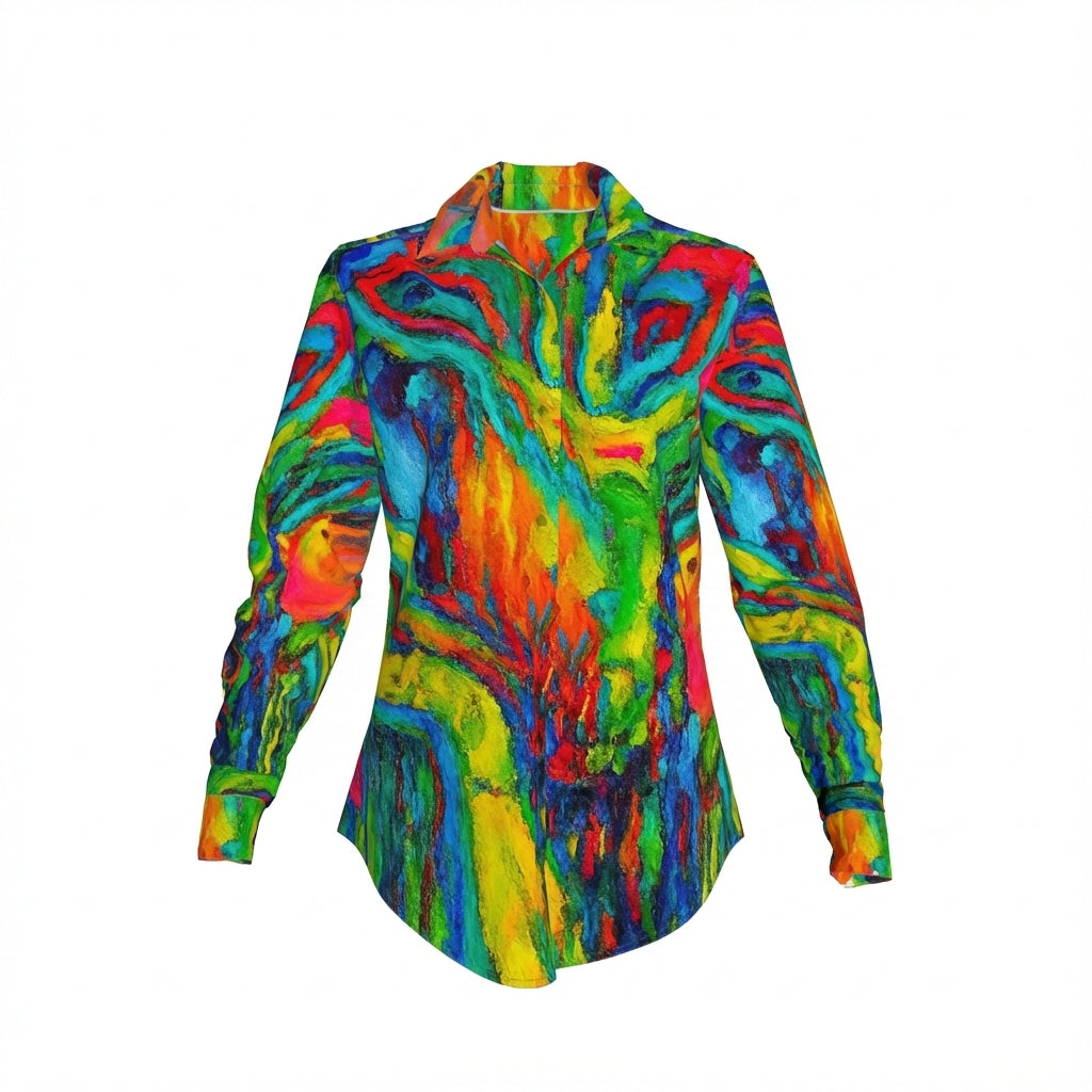 Women's Button Front Shirt in Organic Cotton Voile Green Jungle