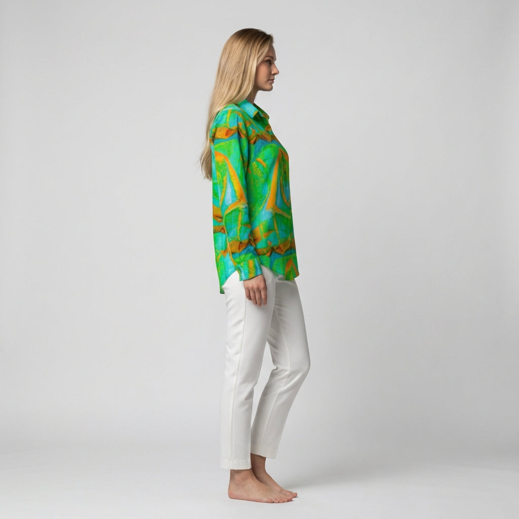 Button Front Shirt Palm Tree Island