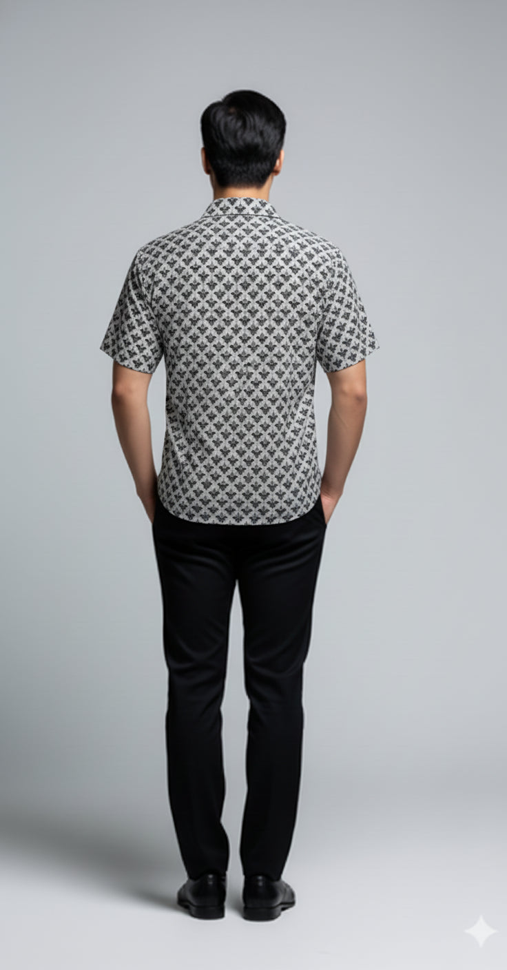 Bat Damask Short Sleeve Casual Shirt