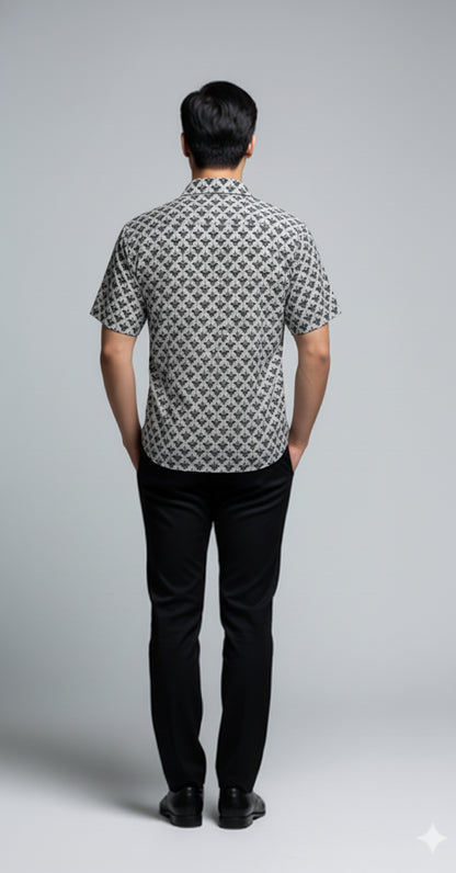 Bat Damask Short Sleeve Casual Shirt