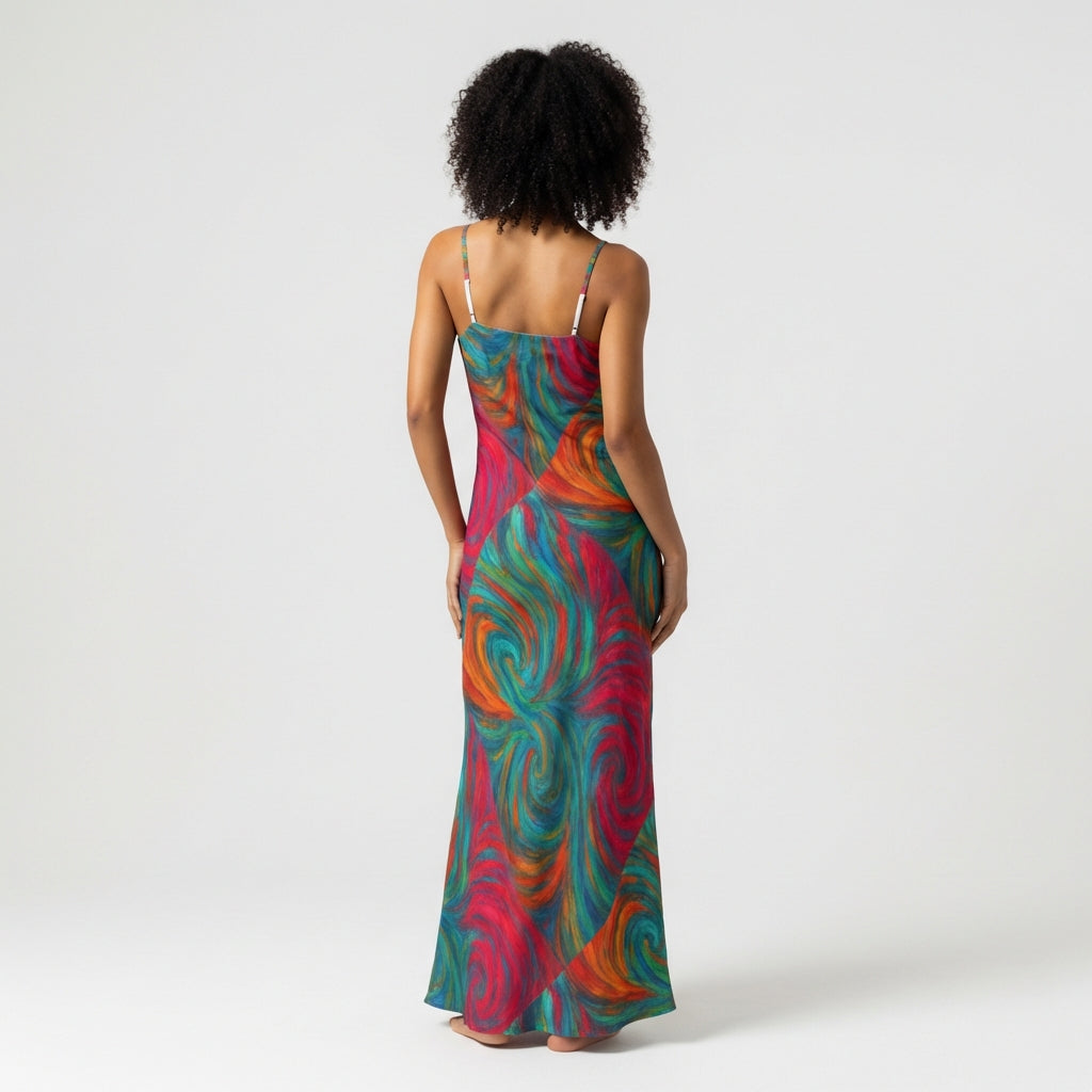 Bias Slip Dress Rainbow Swirls