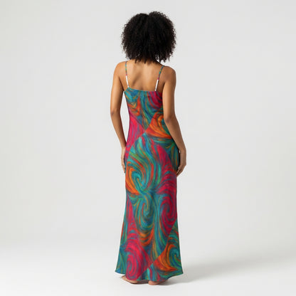 Bias Slip Dress Rainbow Swirls