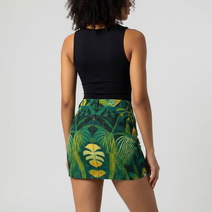 Denim Mini Skirt Green Leaves