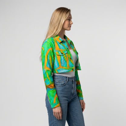 Cropped Jean Cotton Jacket Palm Tree Island