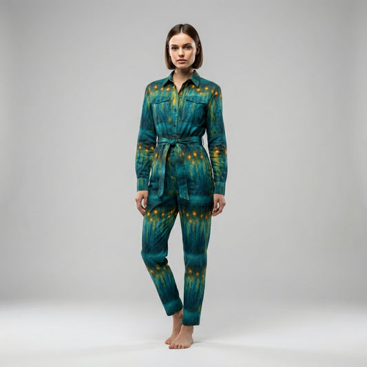 Lightweight Jumpsuit Starlight - Cotton Poplin Button Front