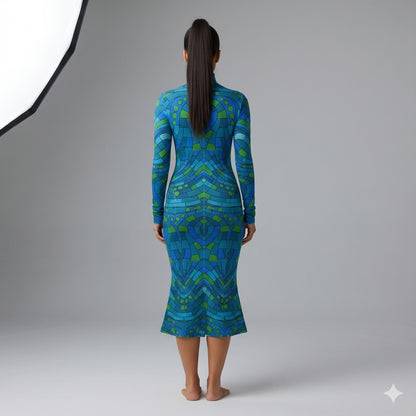 Sarong Maxi Turtleneck Body Con Dress Mosaic 11