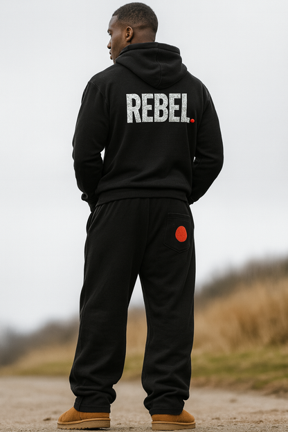 Black Hoodie Rebel front and back - Half Raglan Sweatshirt Hoodie
