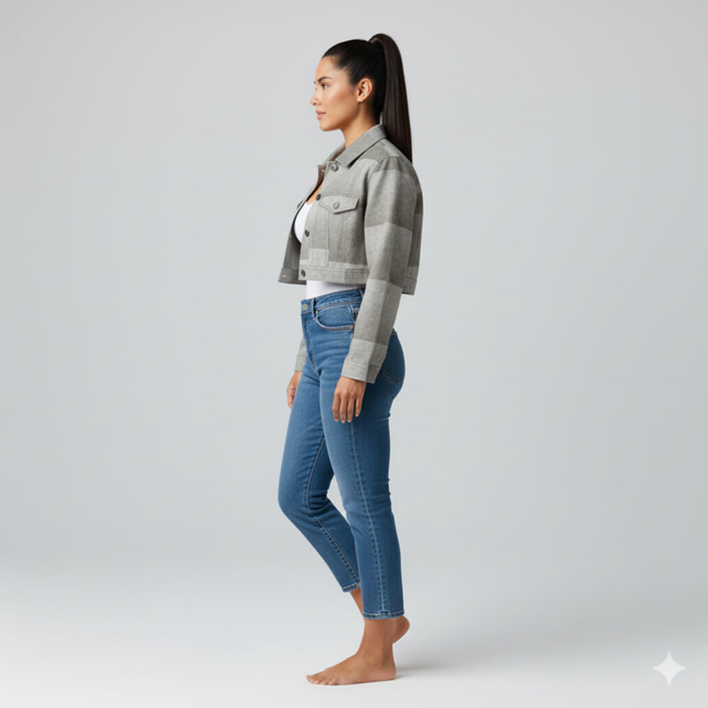 Cropped Jean Jacket Grey