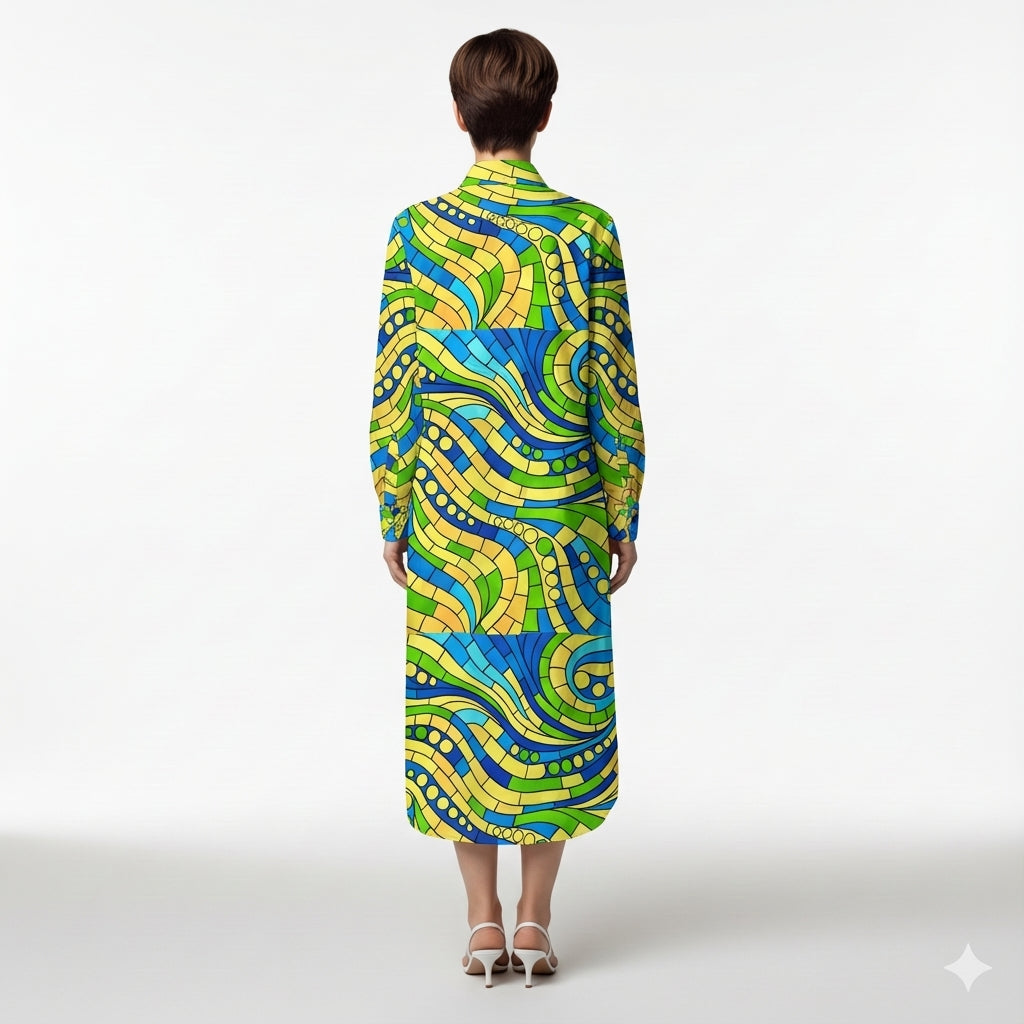 Long Sleeve Shirt Dress Mosaic 4