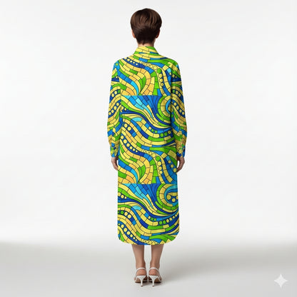 Long Sleeve Shirt Dress Mosaic 4