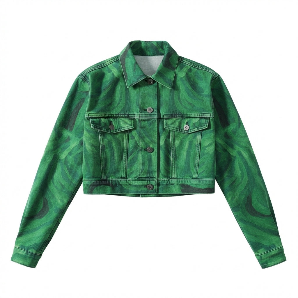 Cropped Jean Cotton Jacket Dark Green Noodles