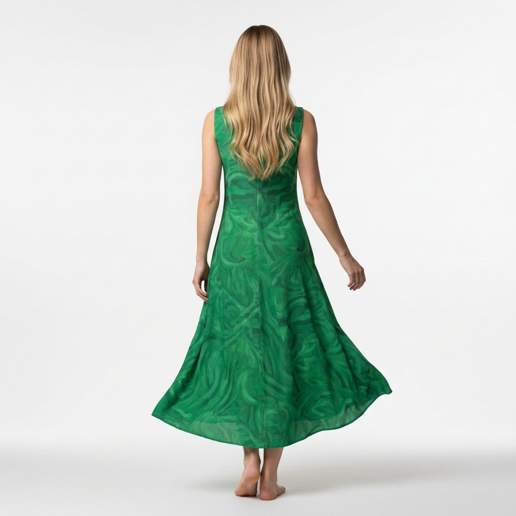 V-Neck A-Line Dress Dark Green Noddles