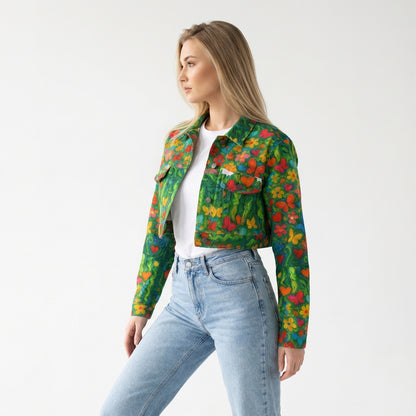 Cropped Jean Cotton Jacket Butterfly Flowers