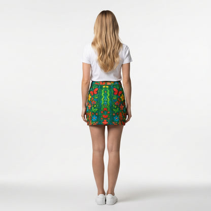 Denim Mini Skirt Butterfly Flowers