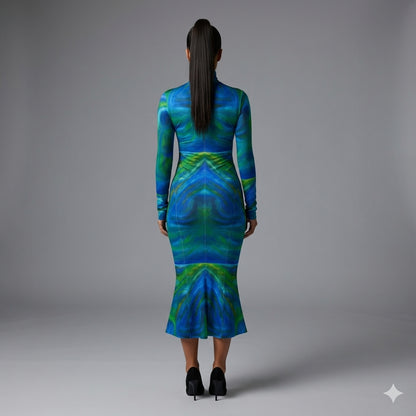 Sarong Maxi Turtleneck Body Con Dress Blue Moon 