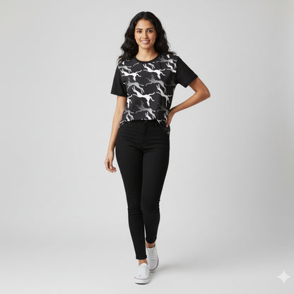 Boxy T-shirt (Waist Length) in Lightweight Jersey 160 – Visionary Leaps Print