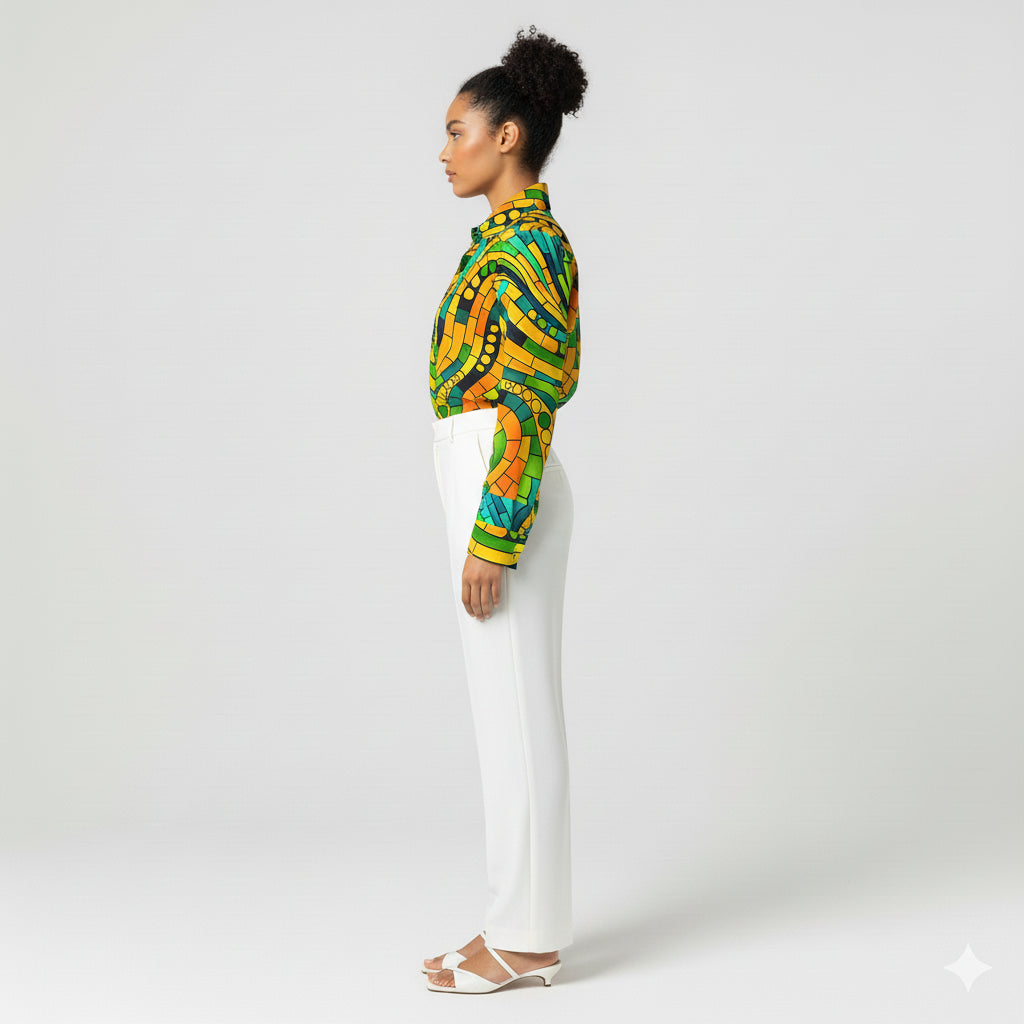 Women's Front Button Shirt Mosaic 11