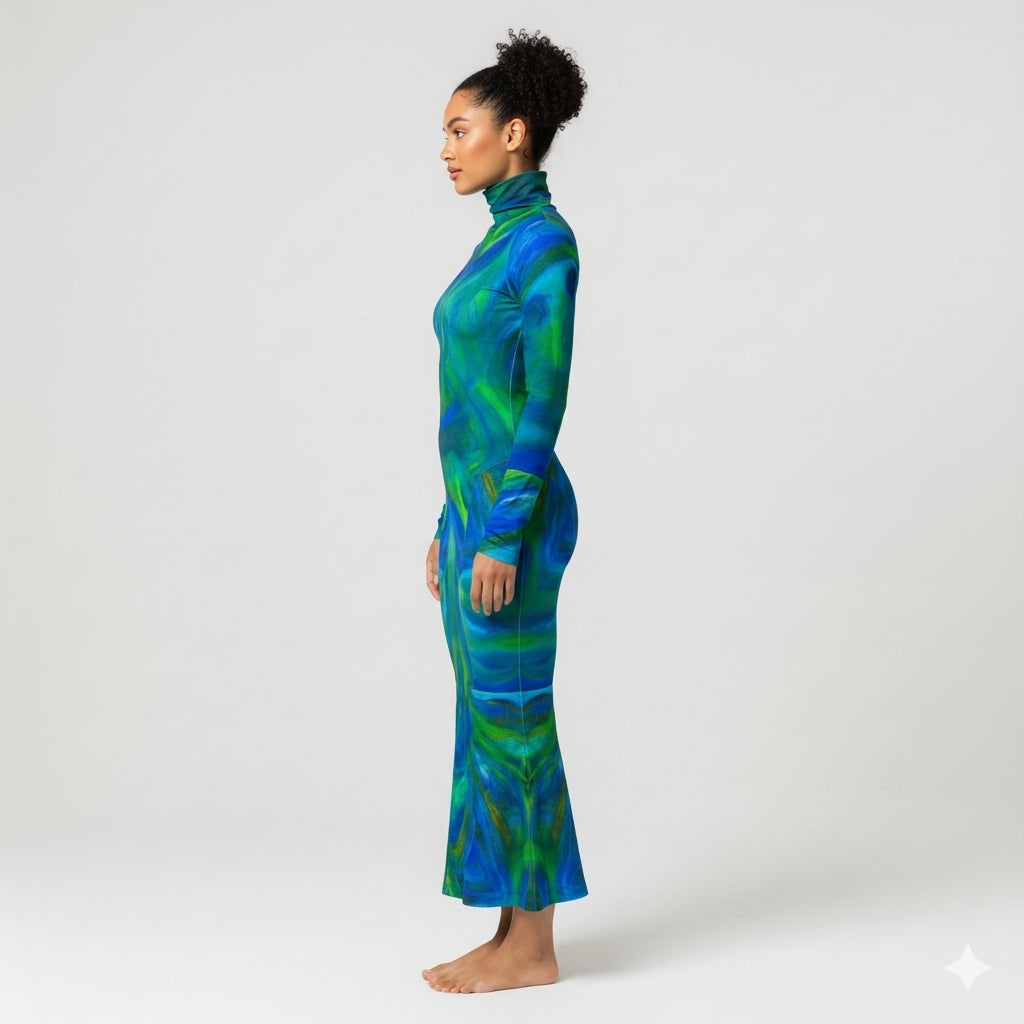 Sarong Maxi Turtleneck Body Con Dress Blue Moon 