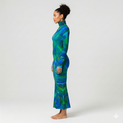 Sarong Maxi Turtleneck Body Con Dress Blue Moon 