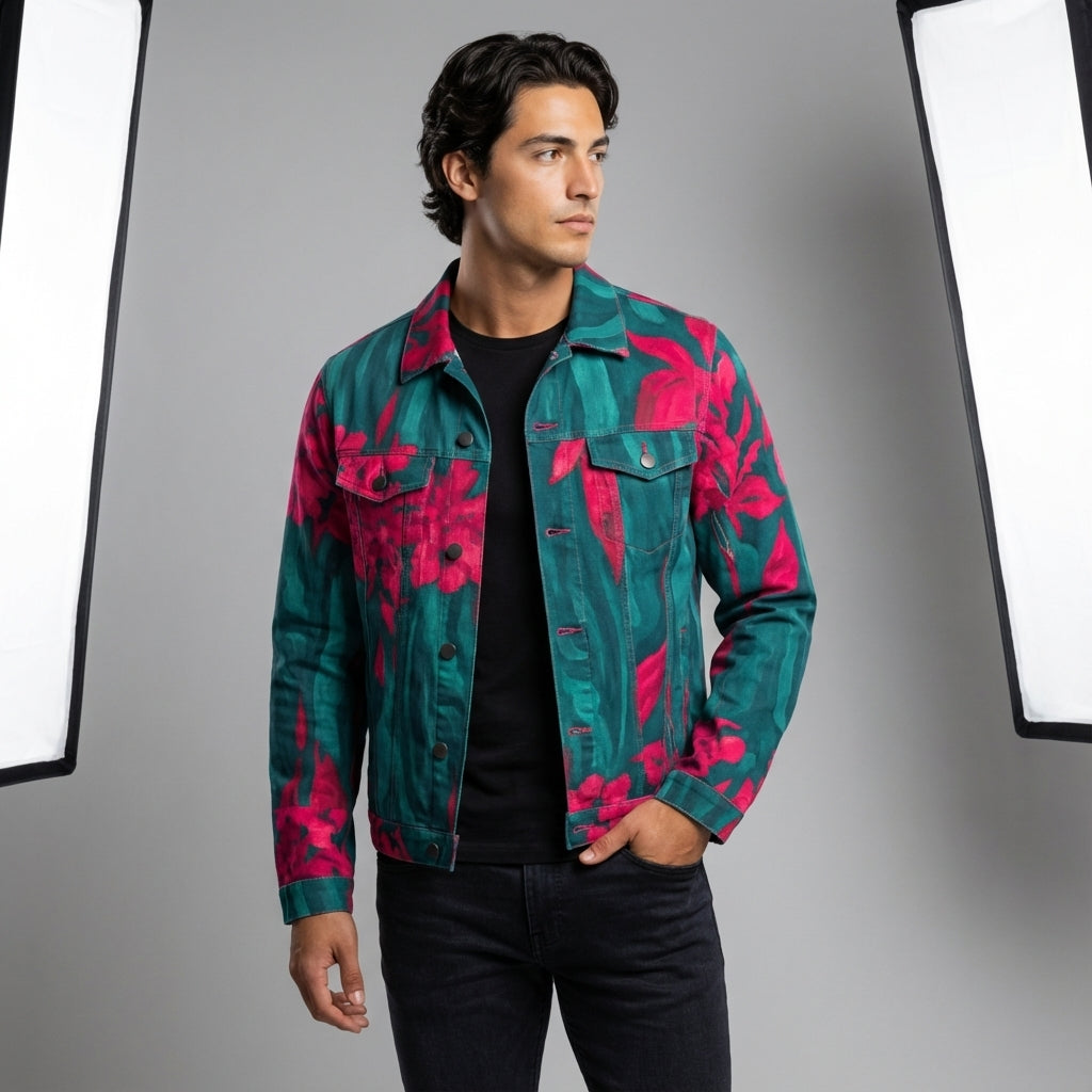 Jean Jacket Pink Flowers