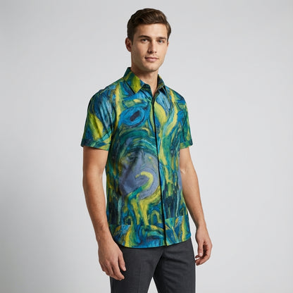 Short Sleeve Dress Shirt Blue Jungle