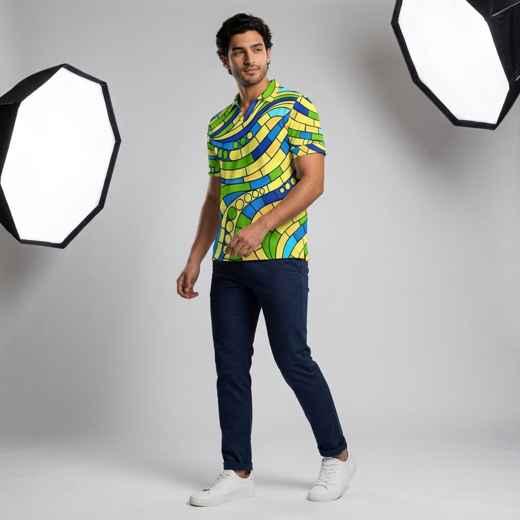 Polo Shirt with V Neck Mosaic 4