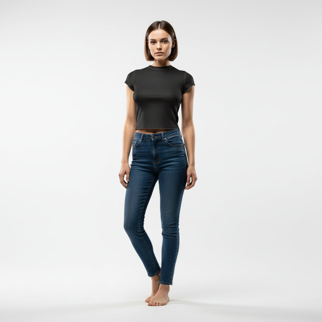 Cropped Baby T-shirt in Cotton-Spandex Lightweight Jersey