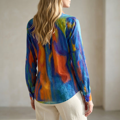 Button Front Shirt in Lightweight Organic Cotton Voile Blue Star