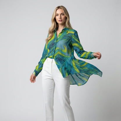 Women's Button Front Shirt Blue Jungle